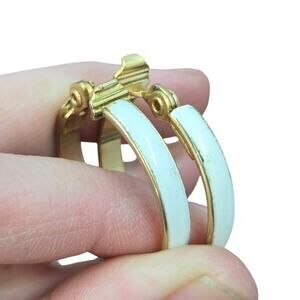 Vintage Monet White/Gold Minimalist Hoop Earrings [J31]